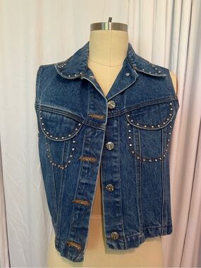 Studded Blue Denim Vest - Women's Jean Jacket